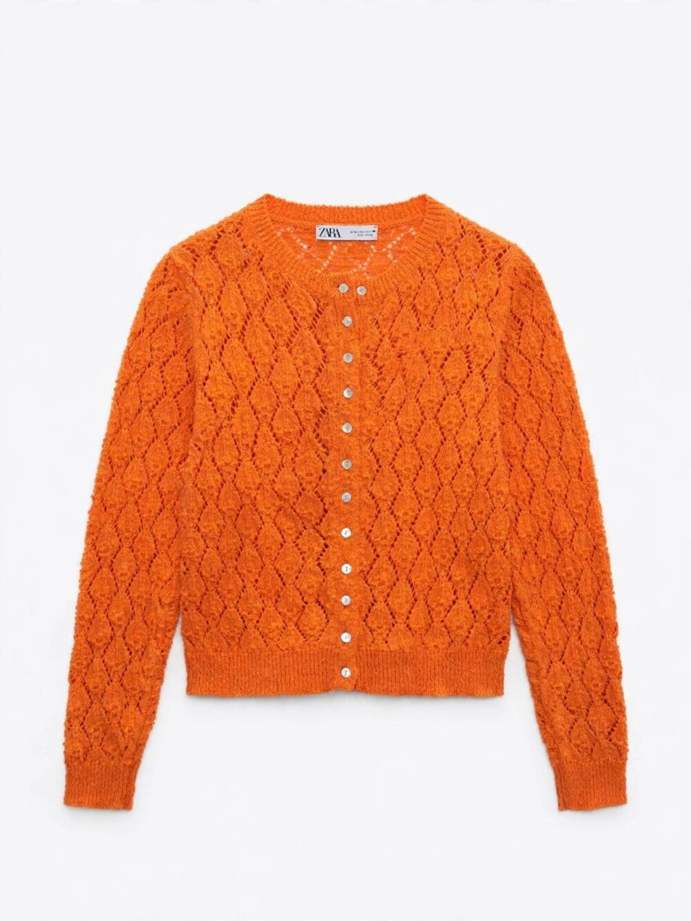 Zara Orange Openwork Knit Cardigan